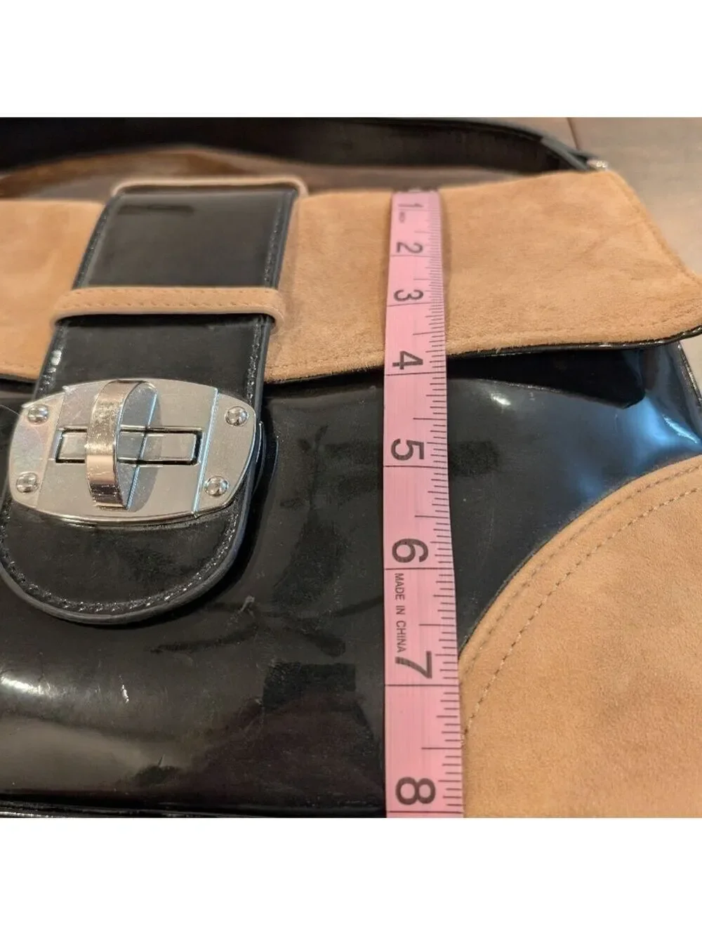 White House Black Market Tan and Black Suede Shoulder Bag Satchel.